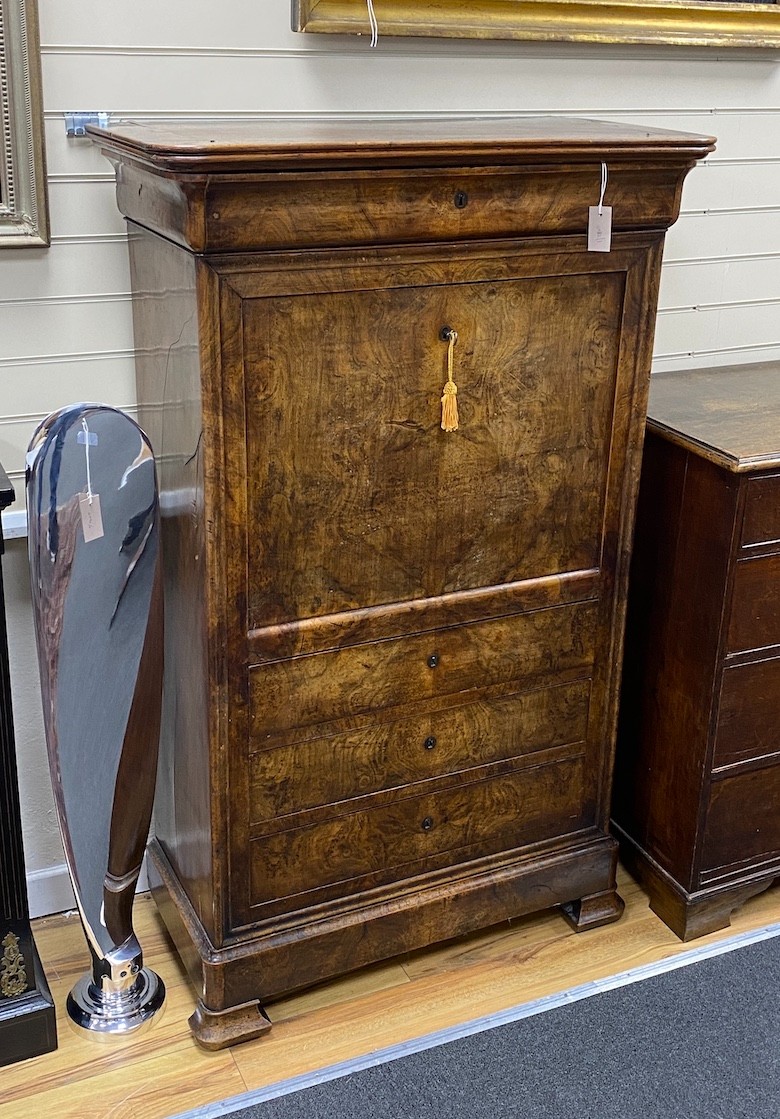 A 19th century French walnut secretaire a abbatant, width 95cm, depth 43cm, height 154cm